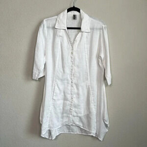 Stella Carakasi Tunic White 100% Hemp Pockets Button Front 3/4 Sleeve Size XS